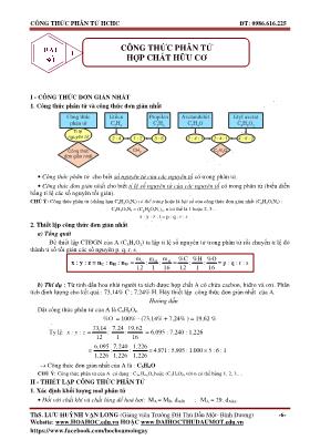 Giáo án Công thức phân tử hợp chất hữu cơ - Môn hóa 11